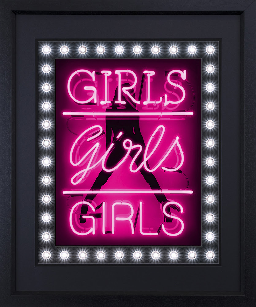 Girls Girls Girls (Hot Pink) - Deluxe - Black - Framed by Courty