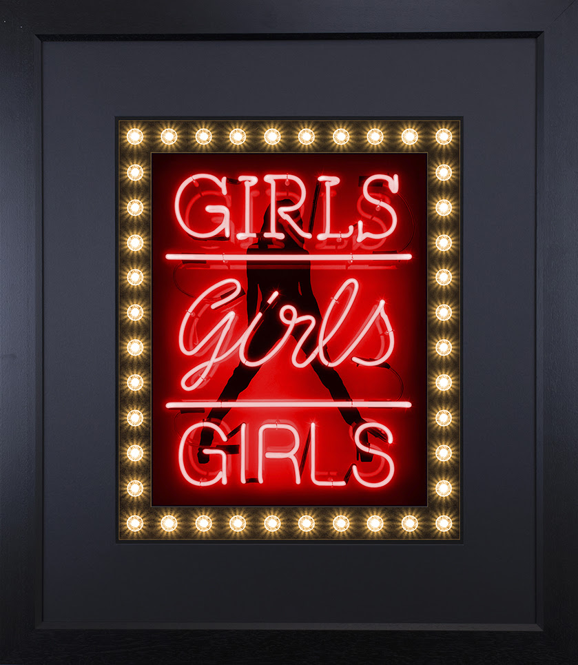 Girls Girls Girls (Red) - Black - Framed by Courty