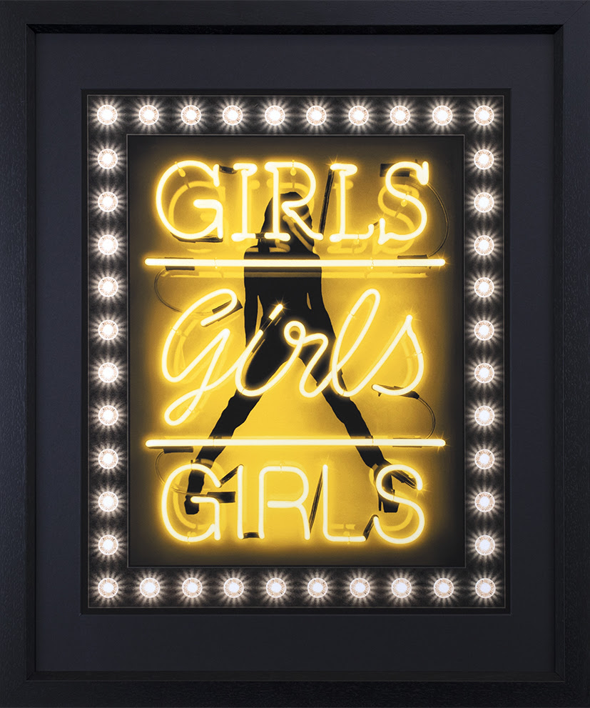 Girls Girls Girls (Yellow) - Deluxe - Black - Framed by Courty