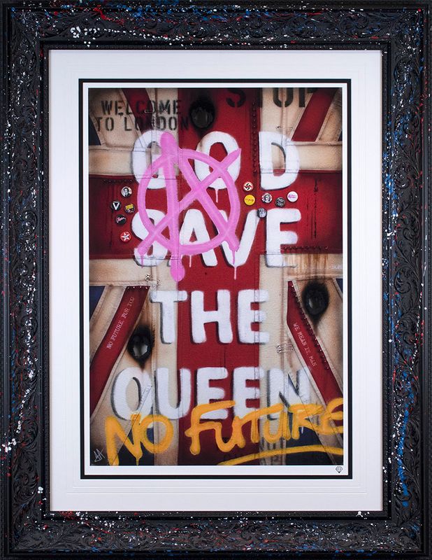 God Save The Queen - Flag - Artist Proof - Black - Framed by JJ Adams