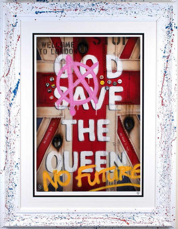 God Save The Queen - Flag - Artist Proof - White - Framed by JJ Adams