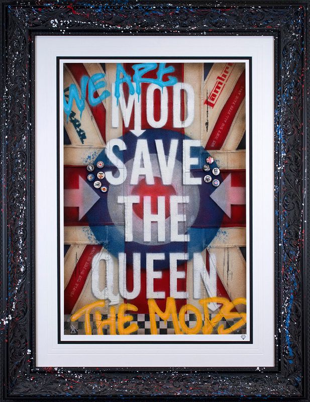 MOD Save The Queen - Flag - Artist Proof - Black - Framed by JJ Adams