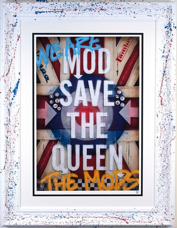 MOD Save The Queen - Flag - Artist Proof - White - Framed by JJ Adams
