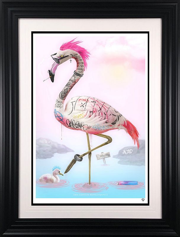 Punk Flamingos - Black - Framed by JJ Adams