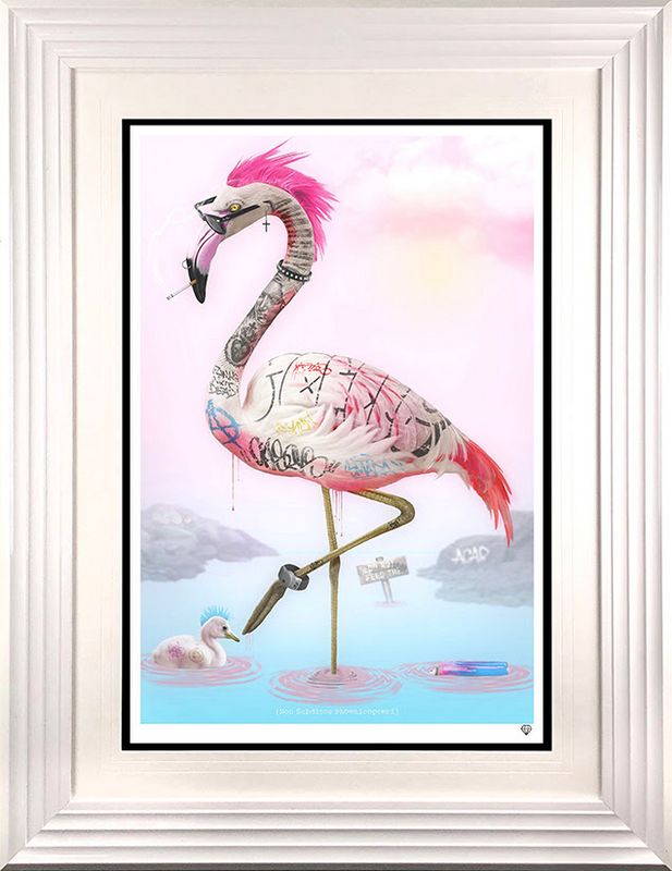Punk Flamingos - White - Framed by JJ Adams