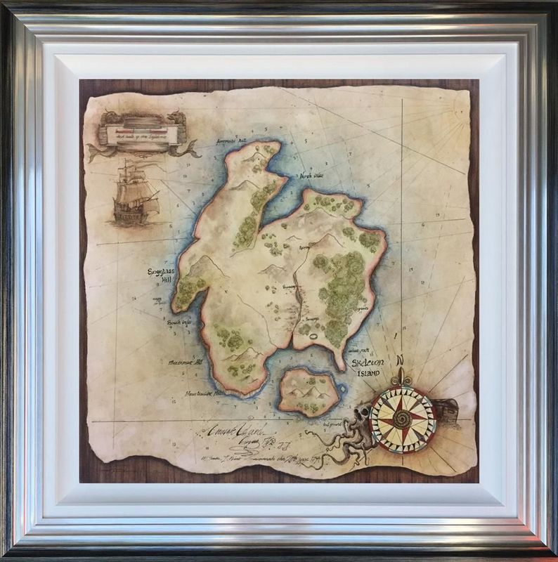 Treasure Map - Original - Blue And Silver Framed by Dale Bowen